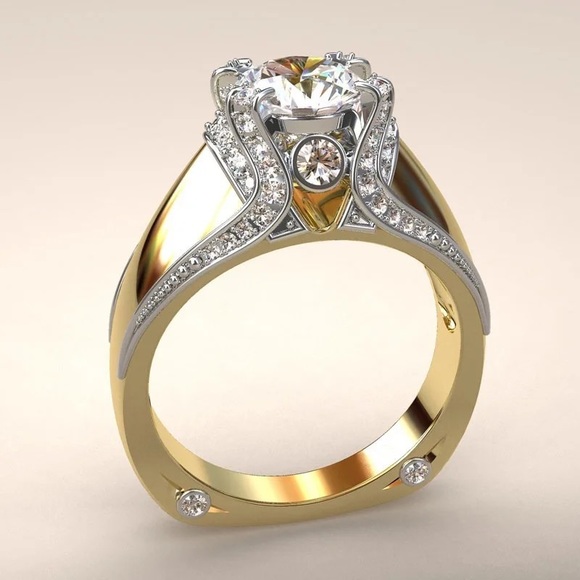 Jewelry - New Yellow Gold Plated Round Cut Diamond Ring